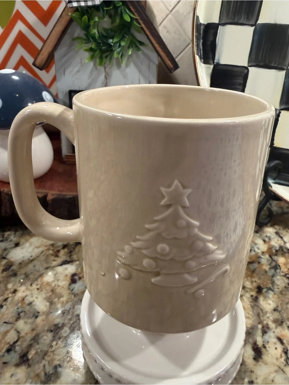 Vintage 1981 Otagiri Christmas Mug with 3-D Christmas Tree Design.